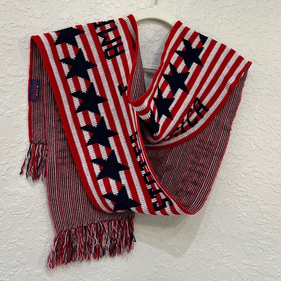 Vintage Accessories - Vintage 90s Knitmakers USA Patriotic Stars & Stripes Red White Blue Scarf OS